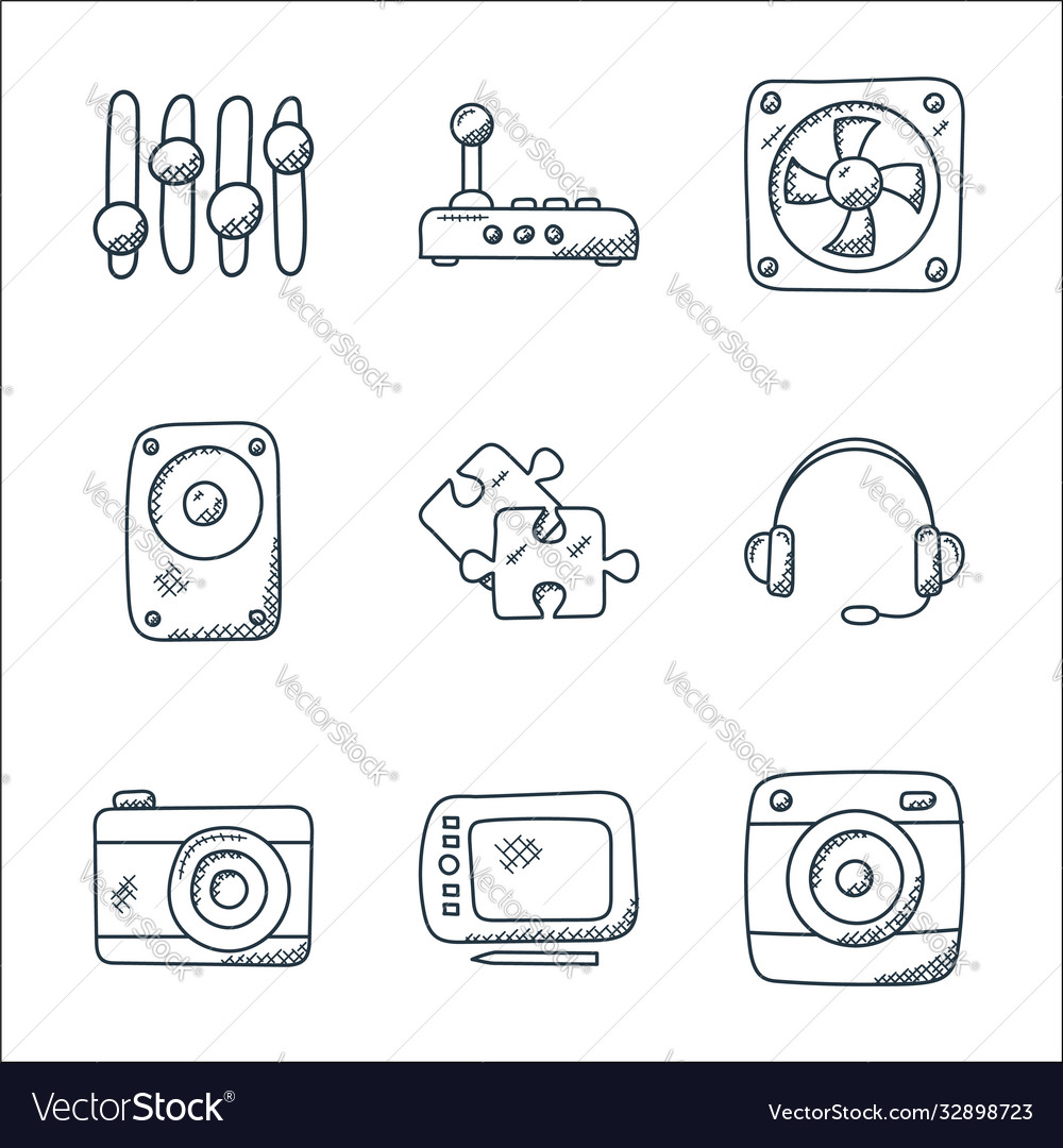 Technology line icons linear set quality vector image Technology line icons linear set quality