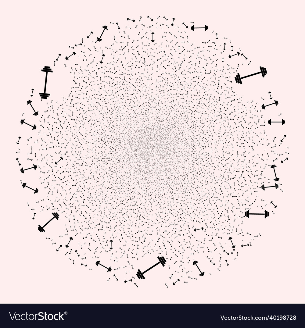 Barbell icon mosaic exploding round globula