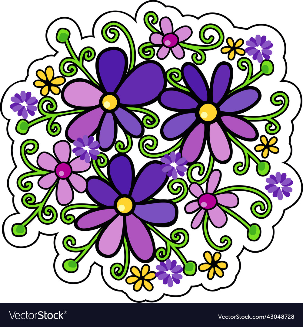 Beautiful floral sticker with purple chamomiles