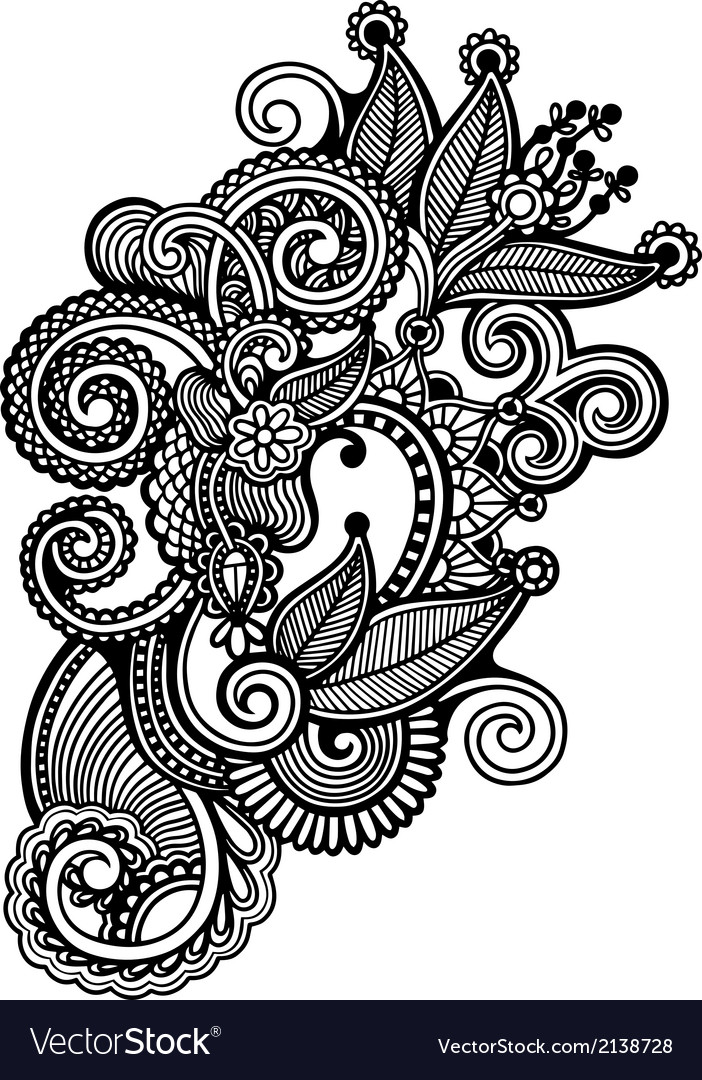 Hand Draw Line Art Ornate Flower Design Royalty Free Vector