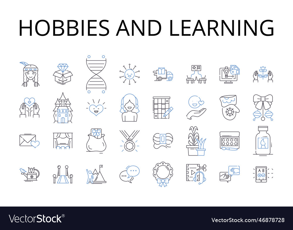 Hobbies and learning line icons collection