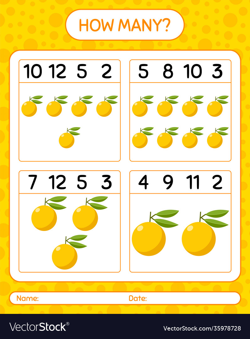 How many counting game with yuzu worksheet vector image How many counting game with yuzu worksheet
