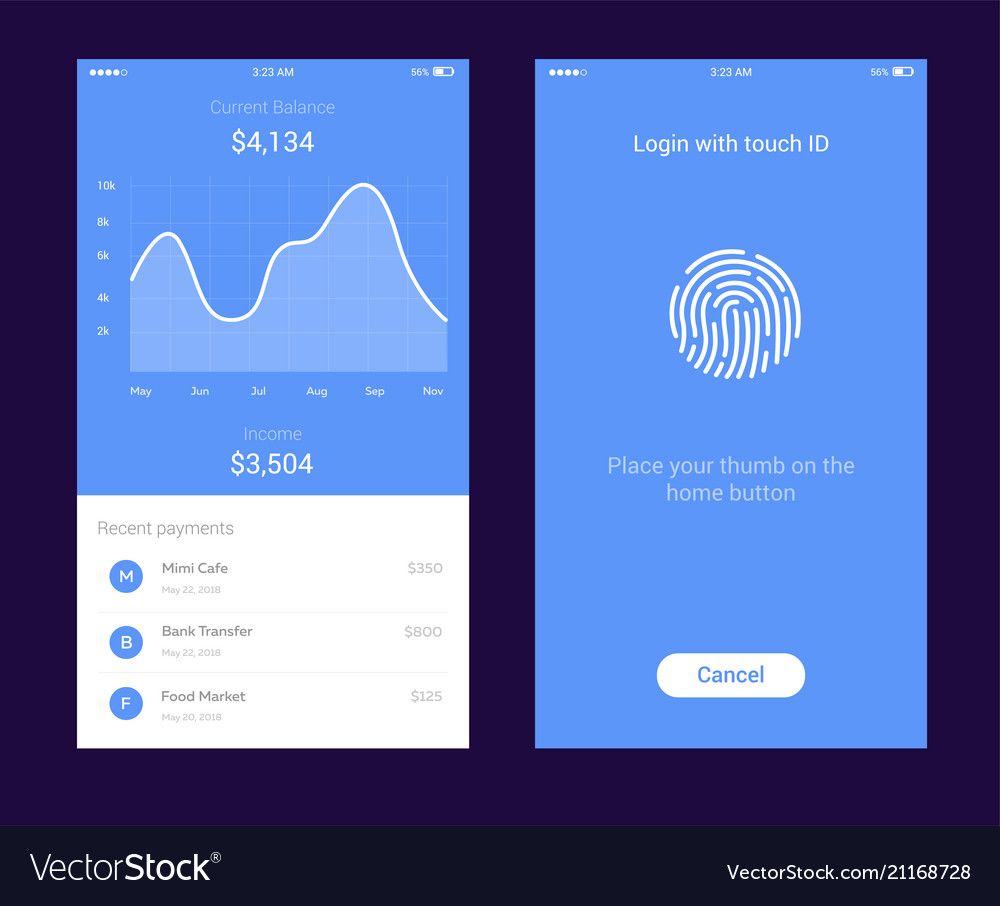 Id application with icon of fingerprint and graph vector image Id application with icon of fingerprint and graph