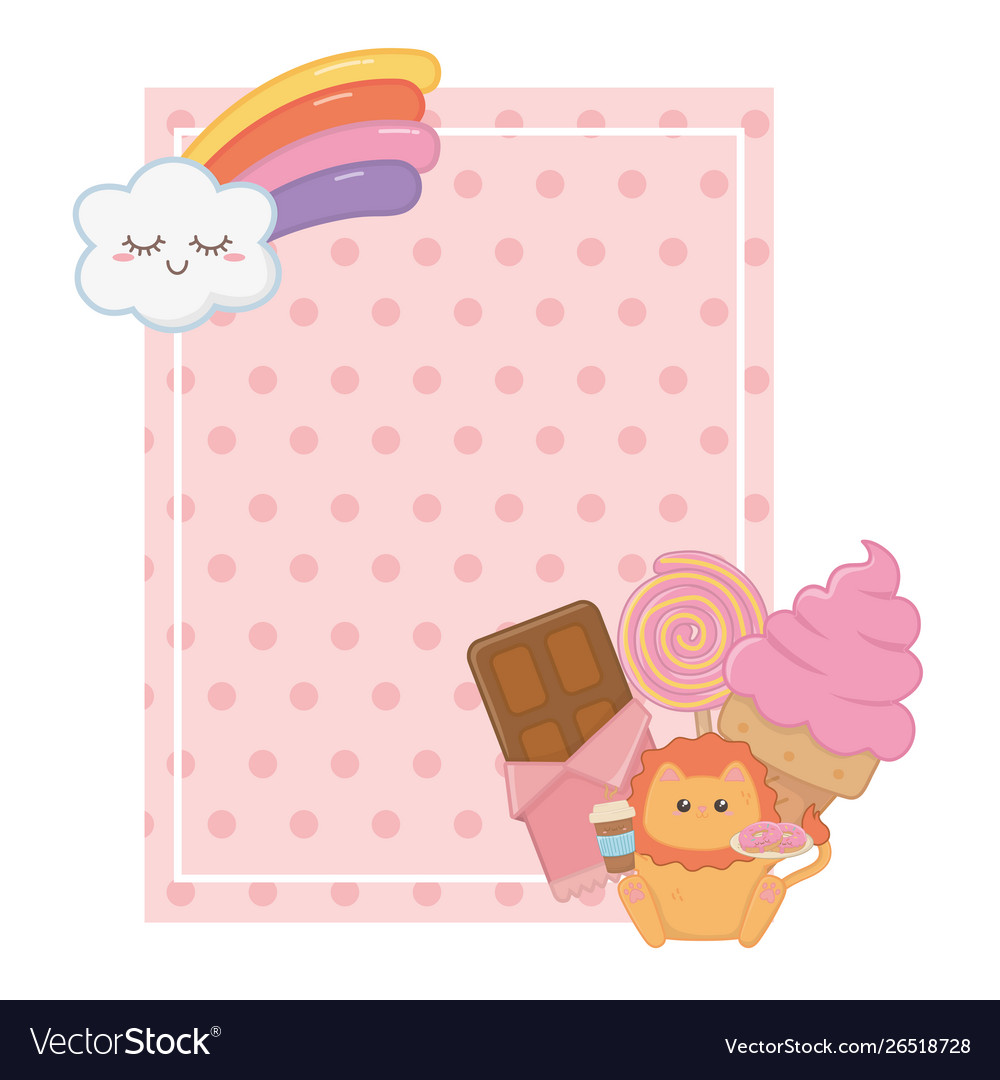 Kawaii lion cartoon and desserts design