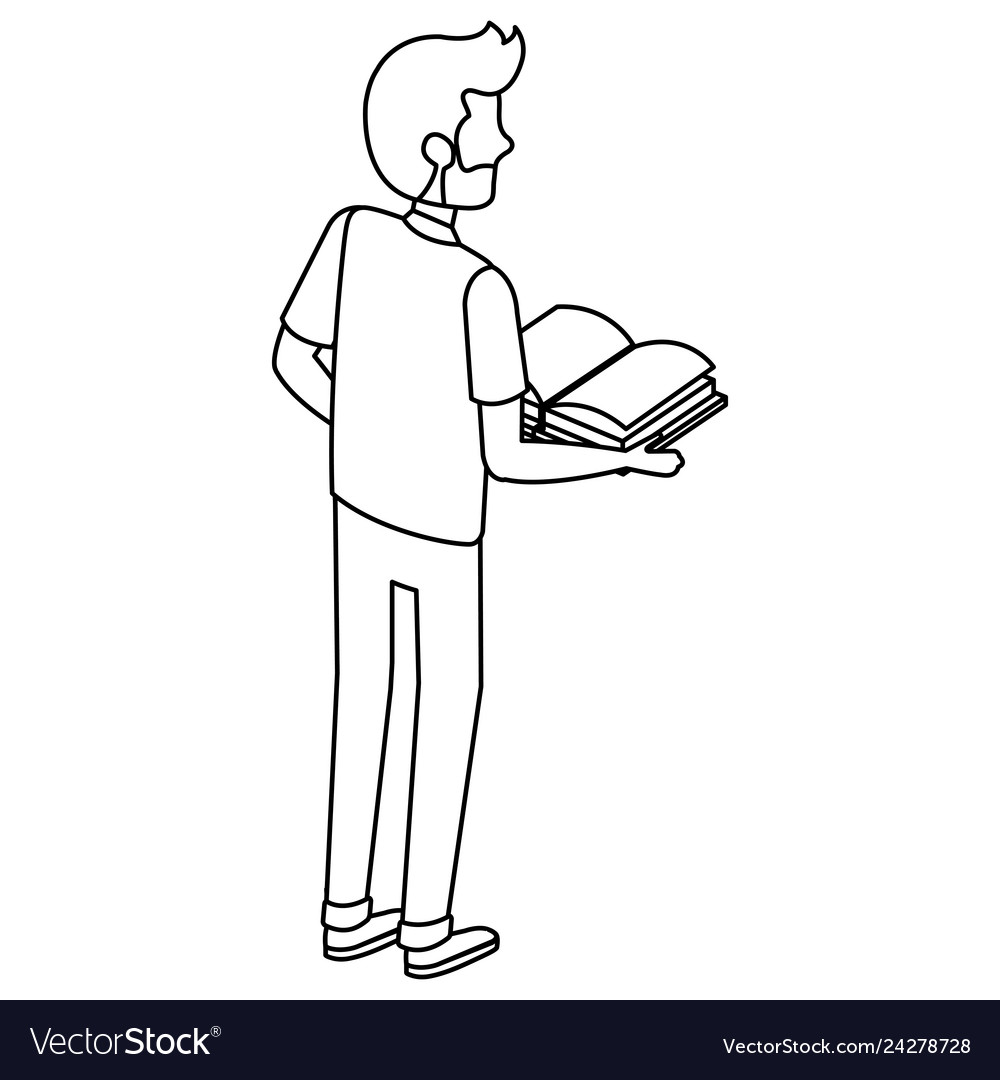 Man with text books vector image Man with text books