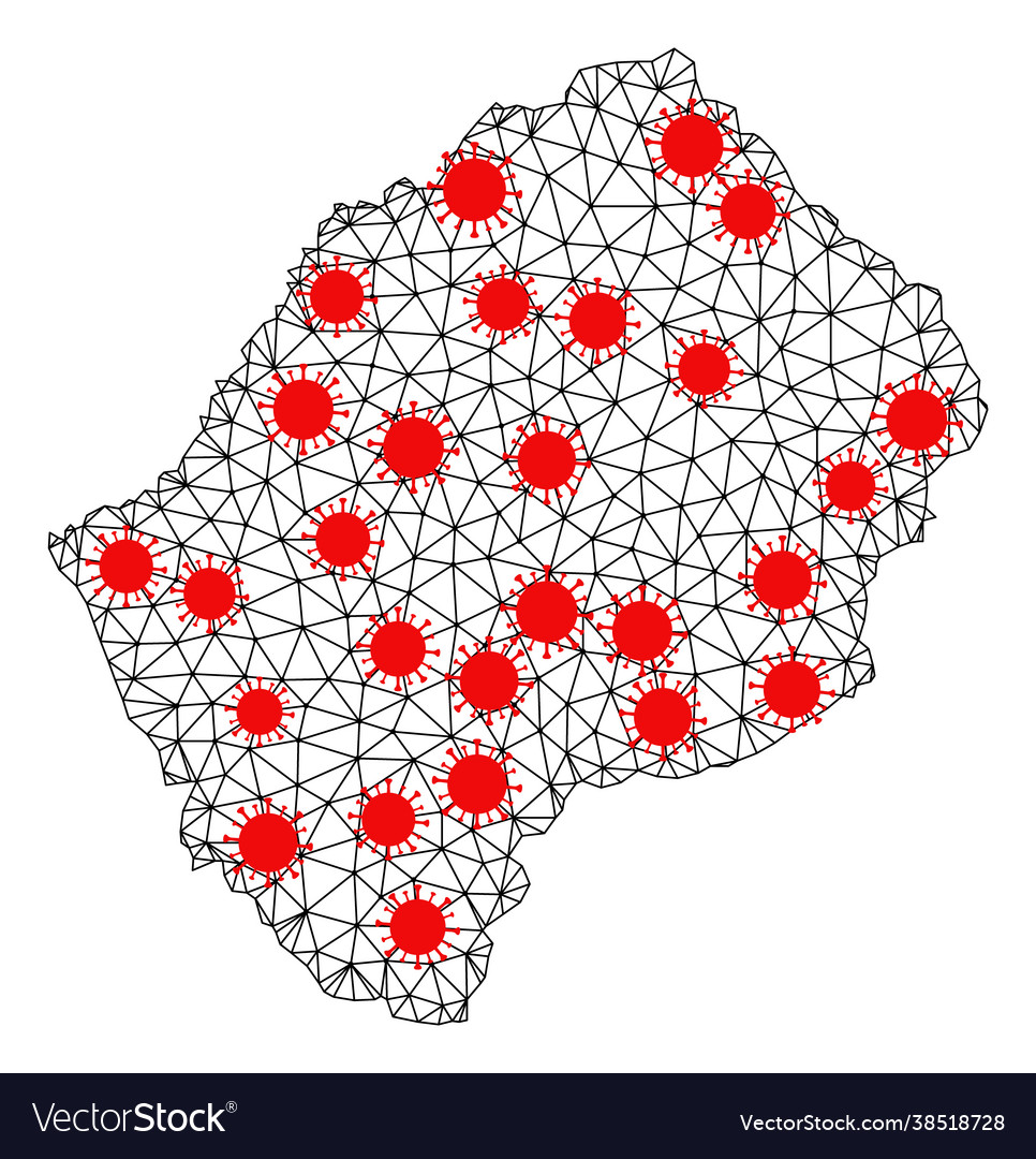 Mesh polygonal map lesotho with red covid19 nodes vector image Mesh polygonal map lesotho with red covid19 nodes