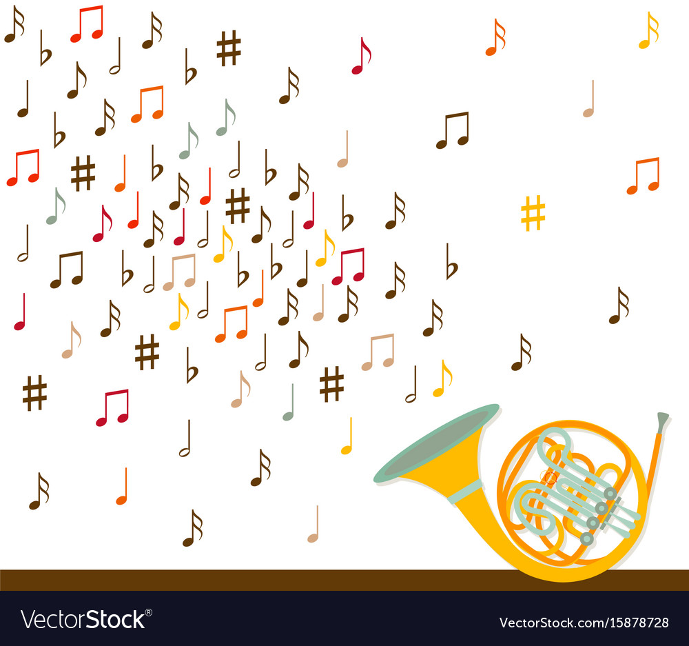 Musical concept french horn with notes flat