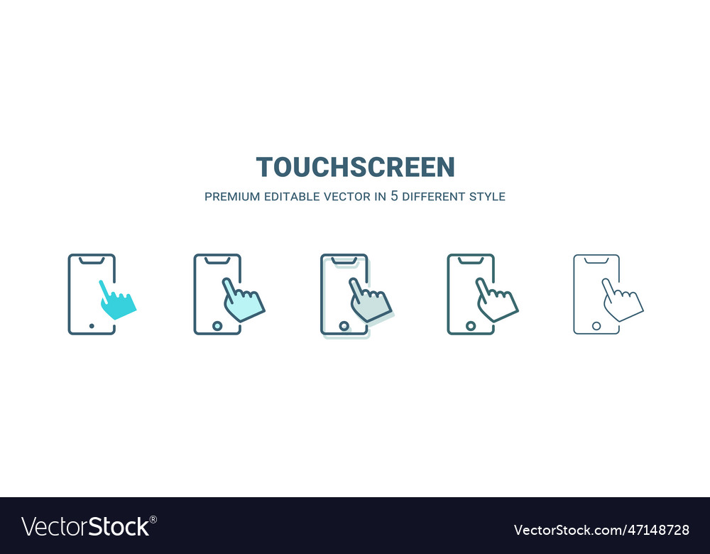 Touchscreen icon in 5 different style outline vector image Touchscreen icon in 5 different style outline