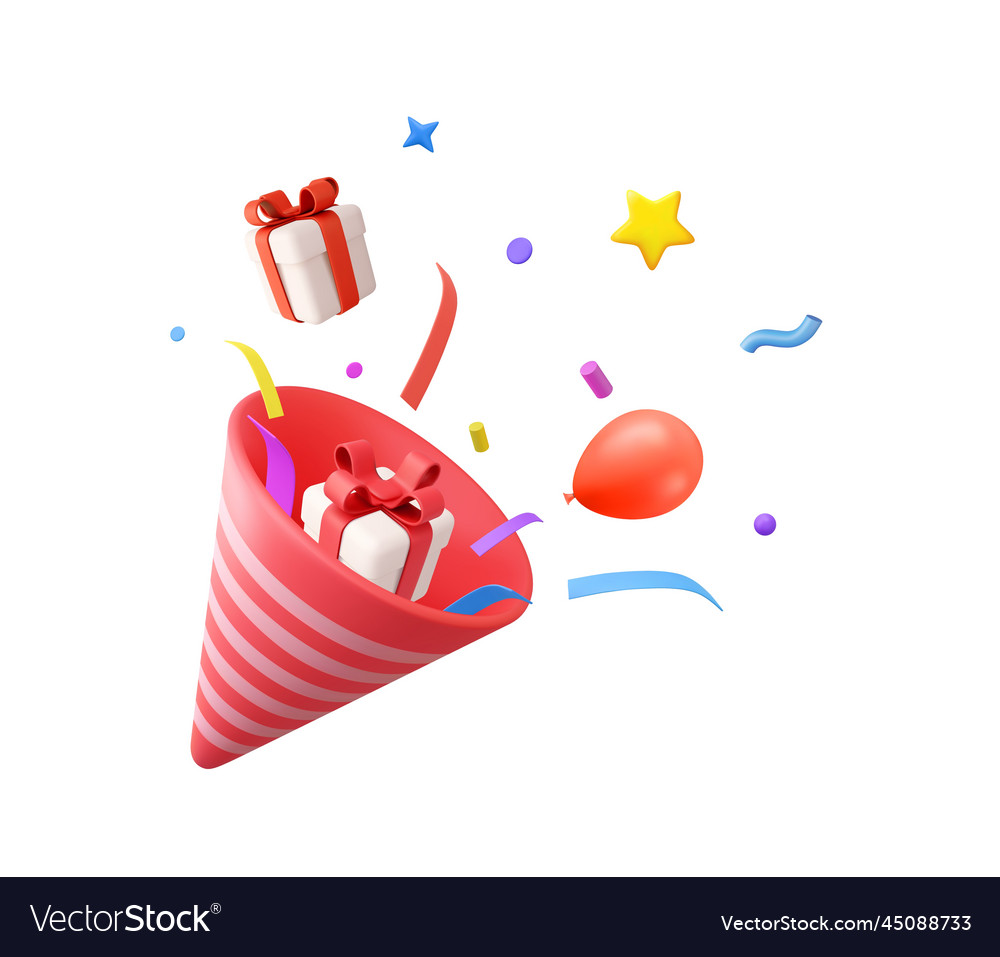 3d party popper Royalty Free Vector Image - VectorStock