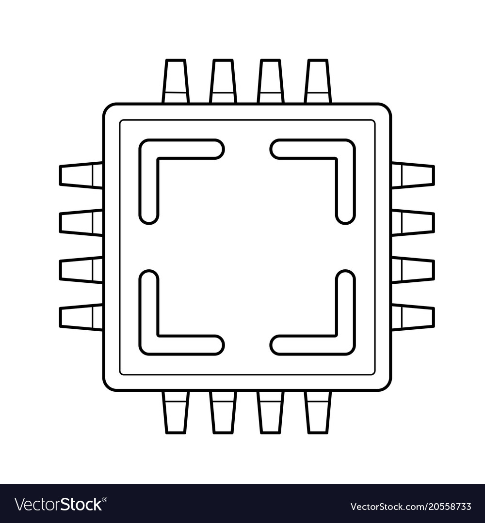 Computer cpu chip line icon