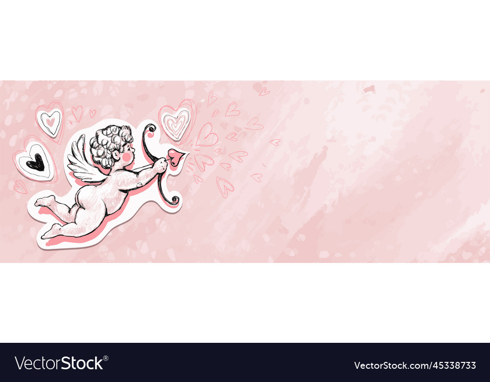 Cupid with an arrow on a pink background collage