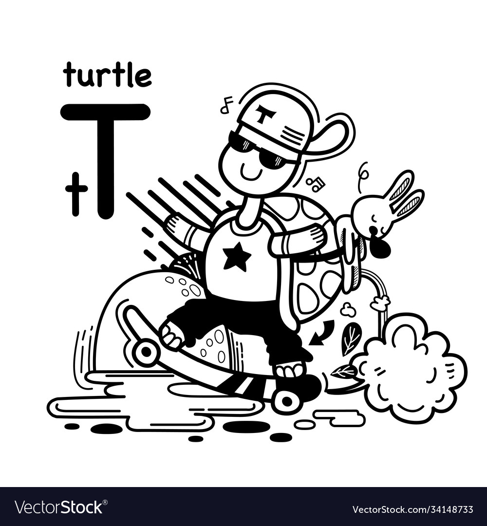 Hand drawnalphabet letter t-turtle