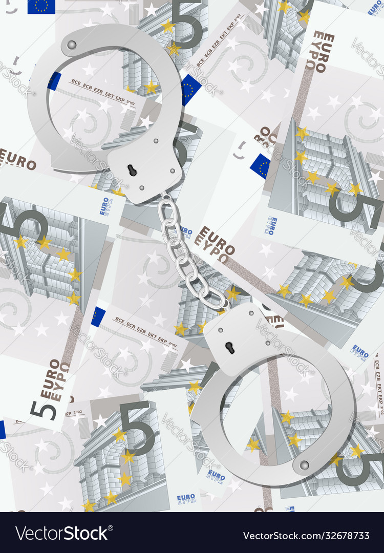 Handcuffs on five euro background vertical