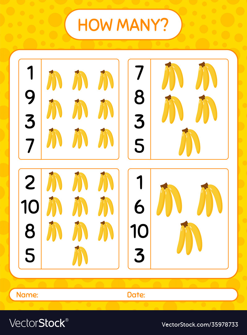 How many counting game with banana worksheet