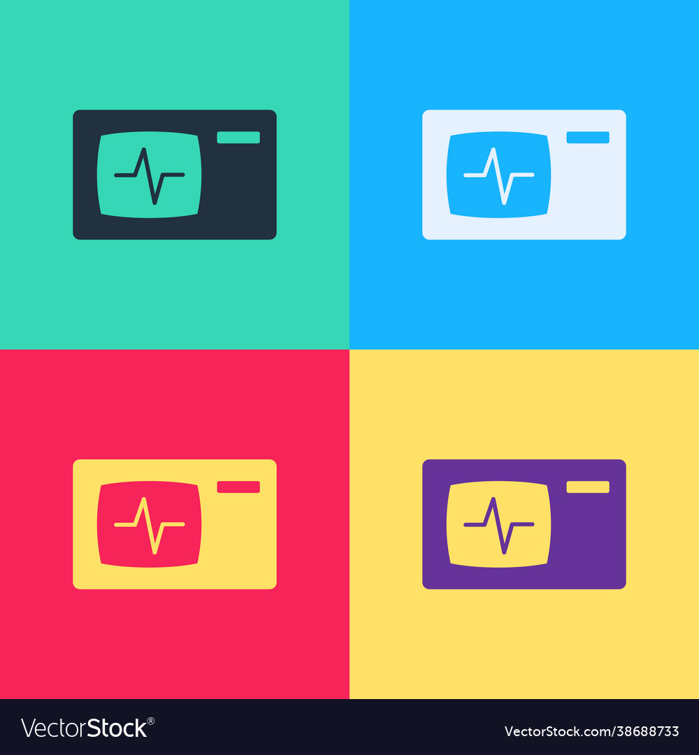 Pop art computer monitor with cardiogram icon vector image Pop art computer monitor with cardiogram icon