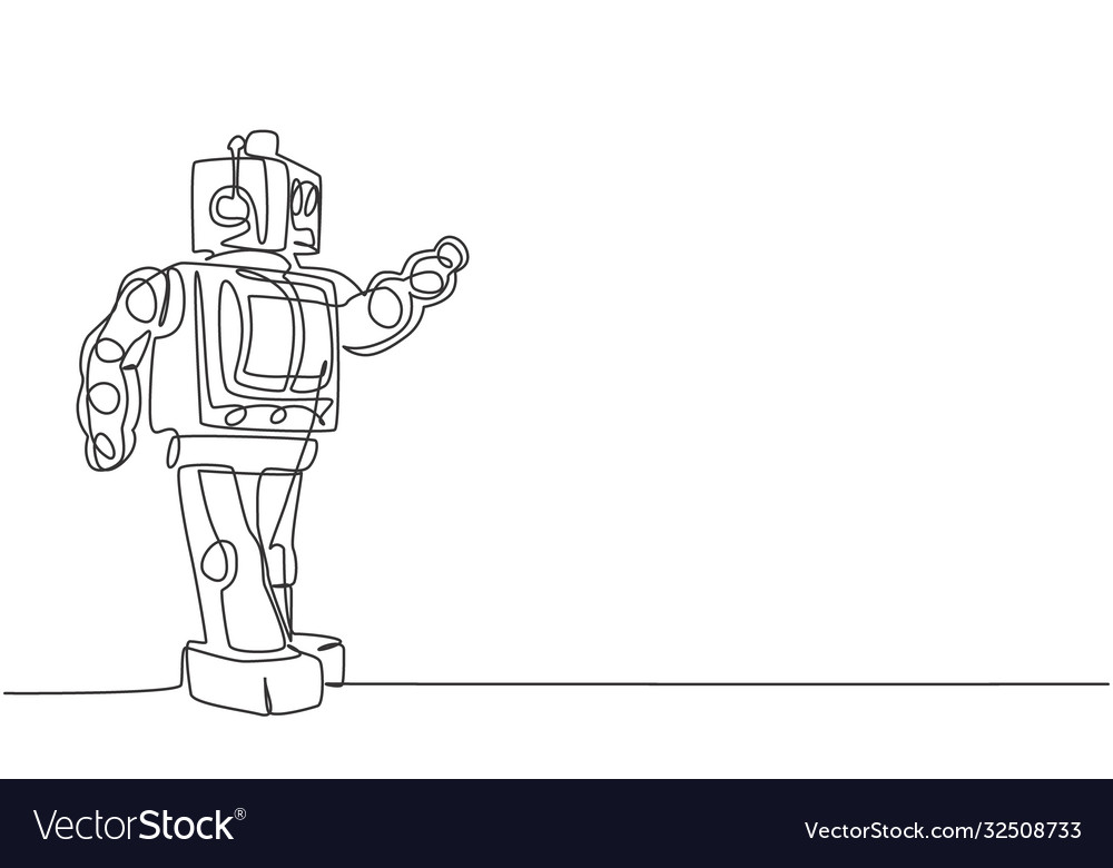 Retro Robot Line Drawing