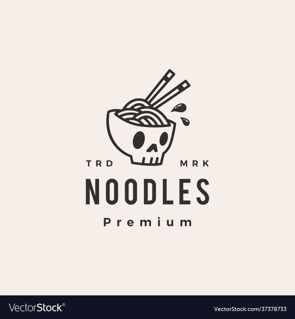 Skull noodle hipster vintage logo icon vector image Skull noodle hipster vintage logo icon
