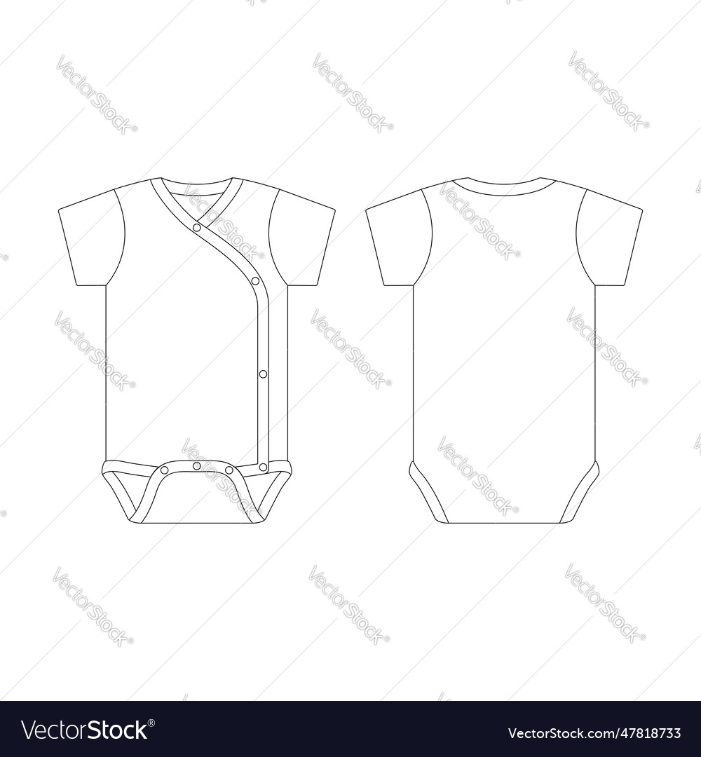 Template side snap baby onesie flat sketch design Vector Image