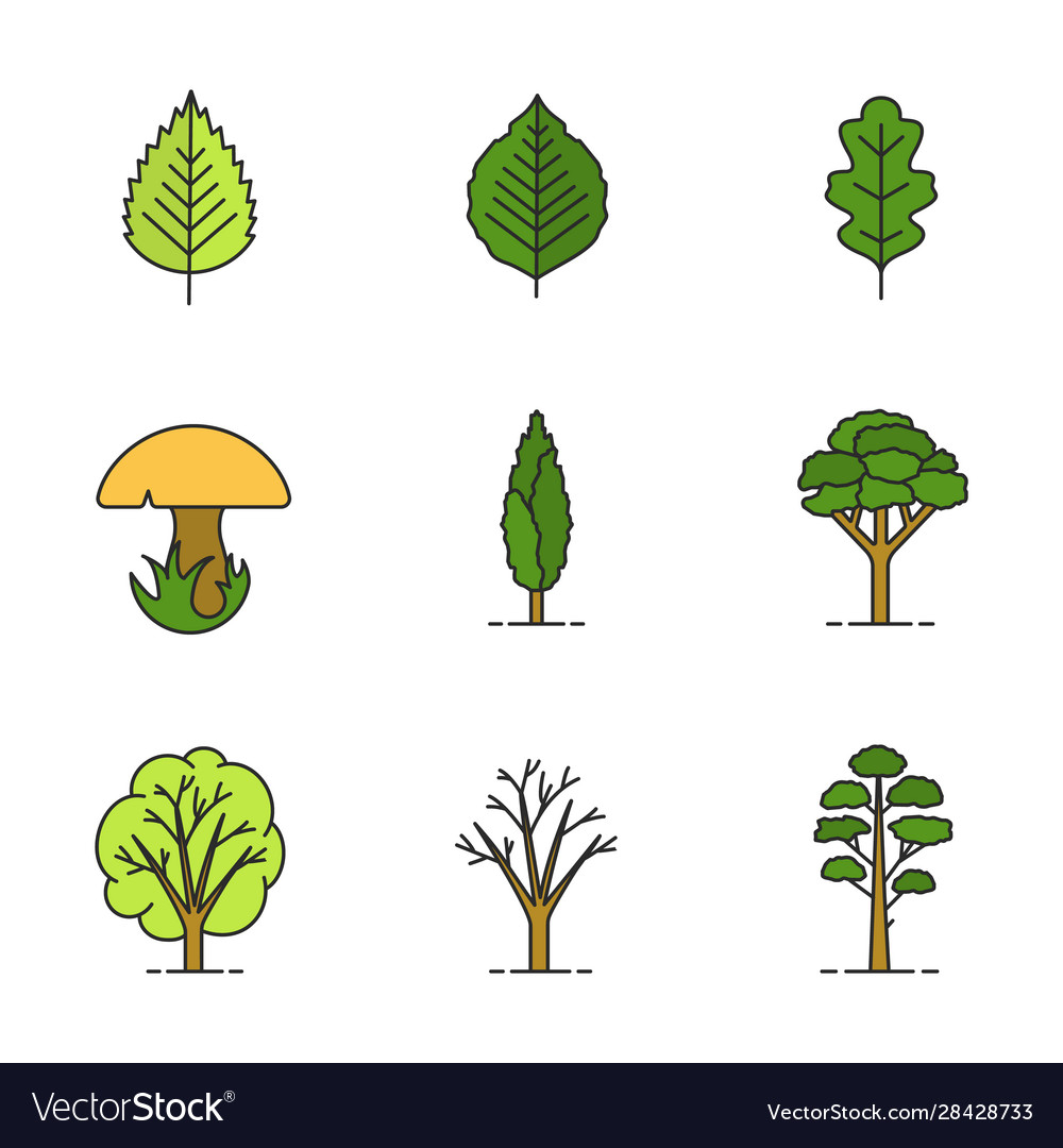 Trees color icons set