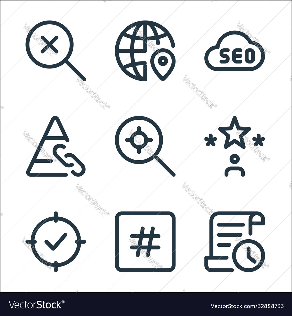 Web apps seo line icons linear set quality