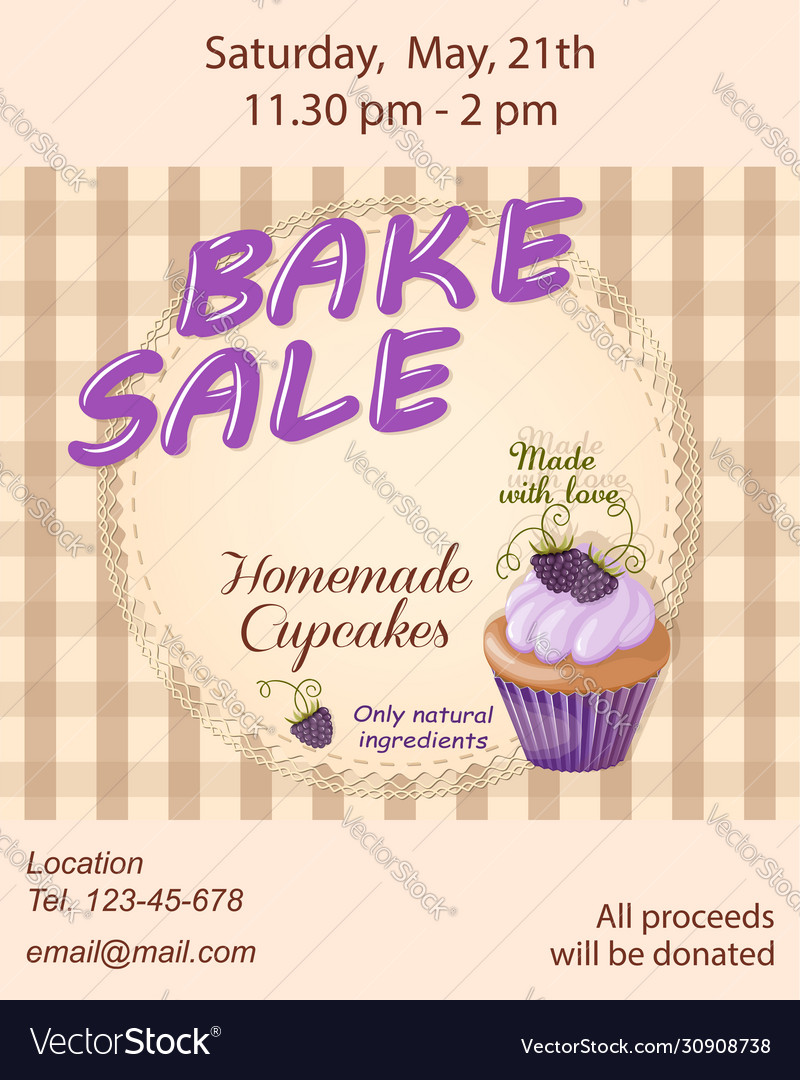 Bake sale promotion flyer with violet cupcake Vector Image Within Bake Sale Flyer Template Free