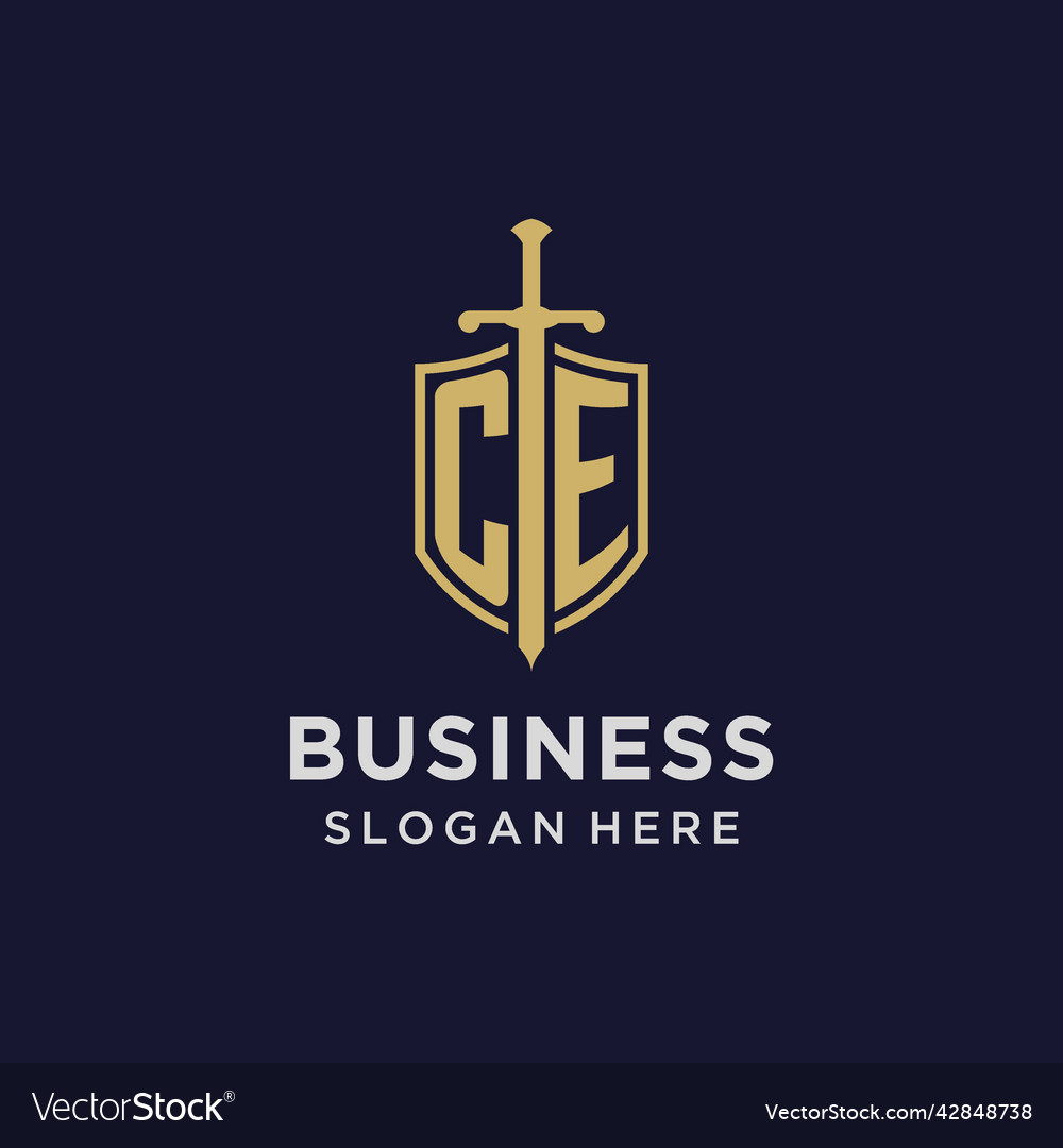 Ce logo initial monogram with shield and sword Vector Image Ce logo initial monogram with shield and sword