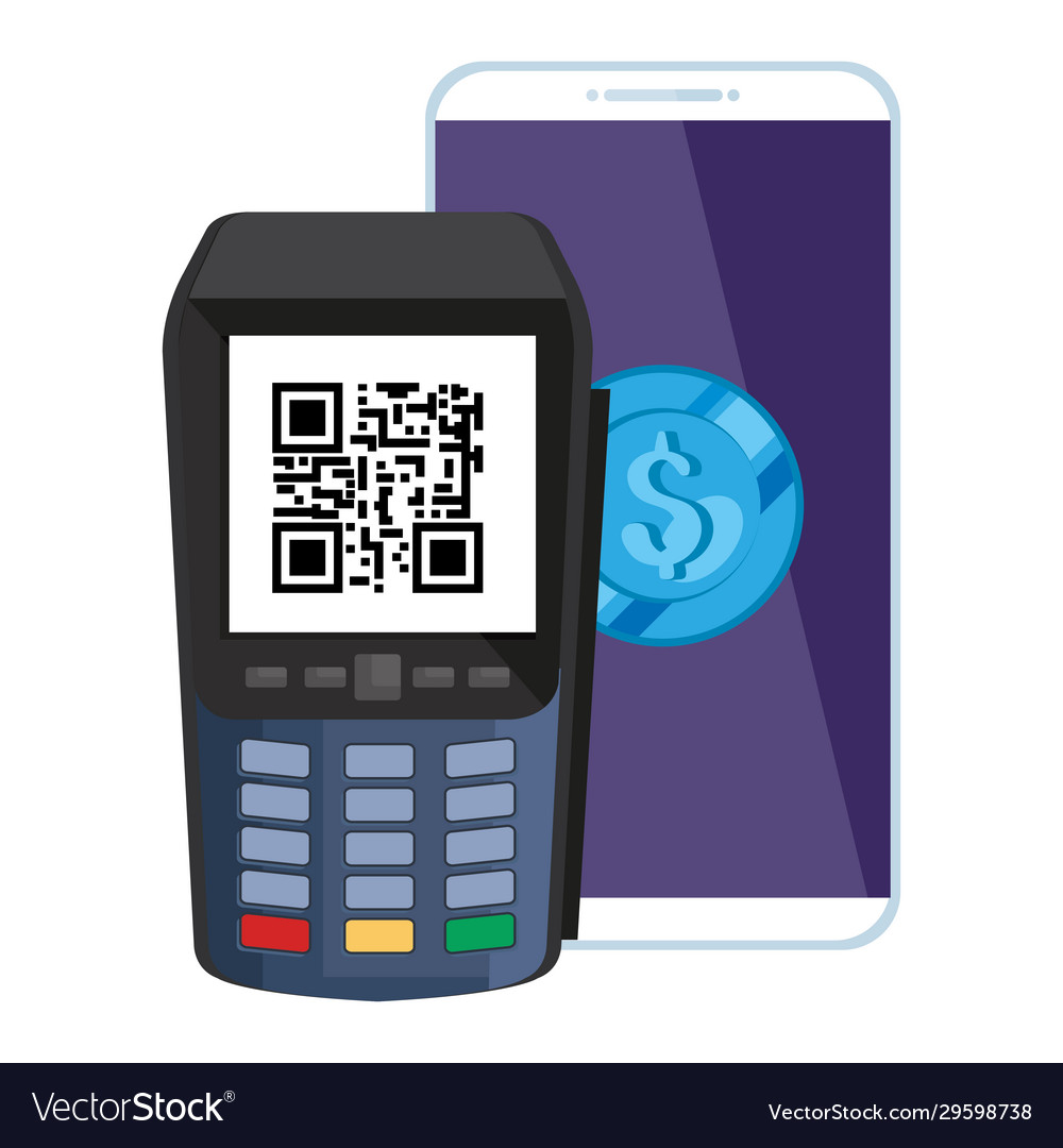 Dataphone with scan code qr and smartphone vector image Dataphone with scan code qr and smartphone