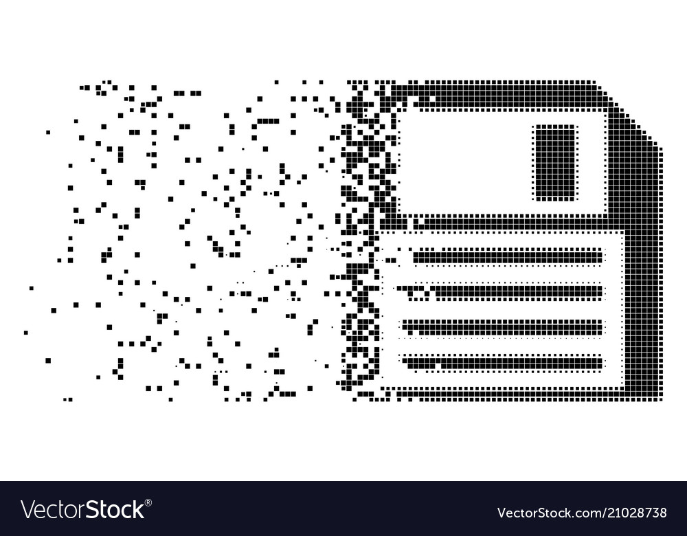 Floppy disk disintegrating pixel icon vector image Floppy disk disintegrating pixel icon
