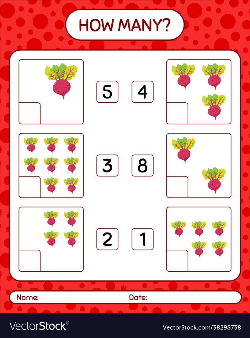How many counting game with beet root worksheet