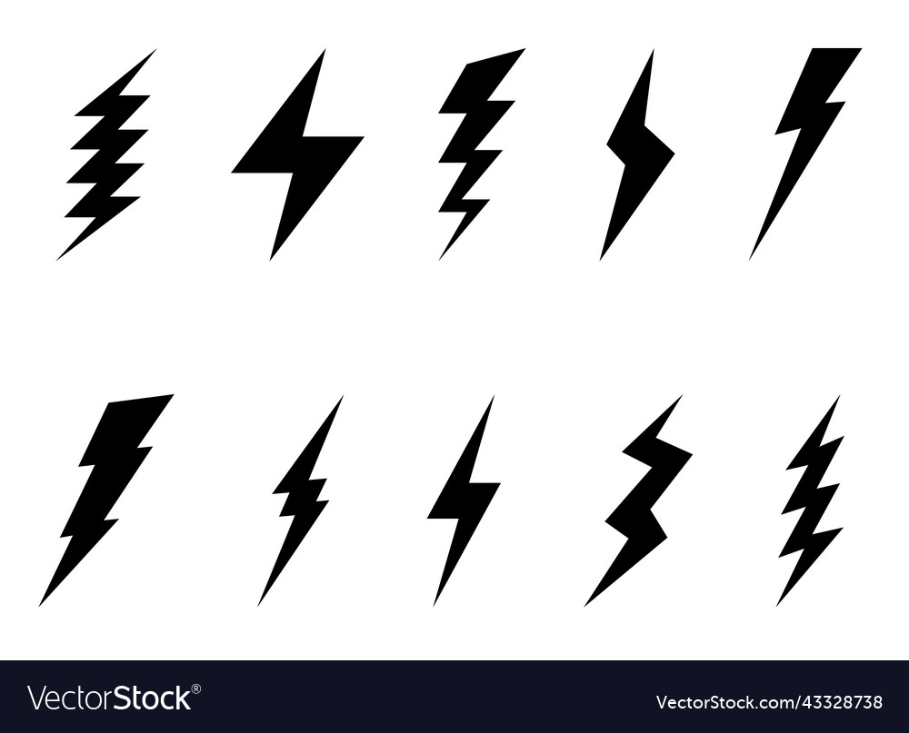 Lightning bolt icons collection set isolated vector image Lightning bolt icons collection set isolated