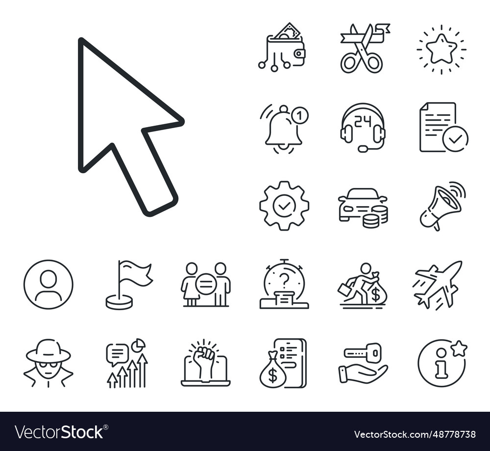 Mouse cursor line icon click action sign vector image Mouse cursor line icon click action sign