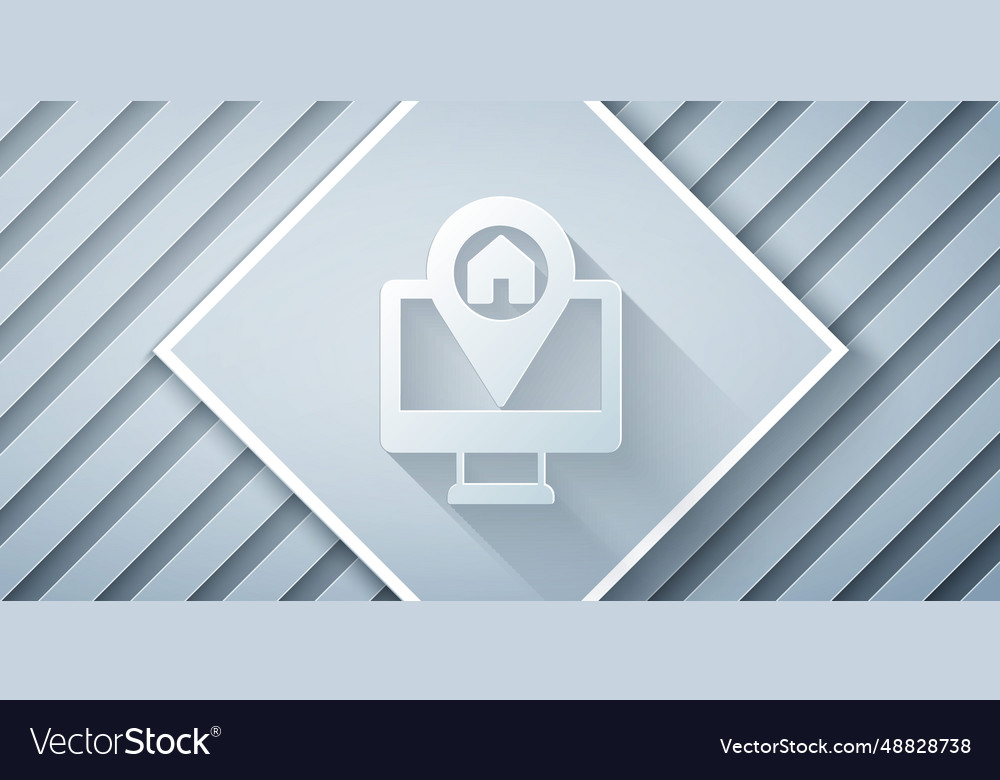 Paper cut computer monitor and folded map vector image Paper cut computer monitor and folded map