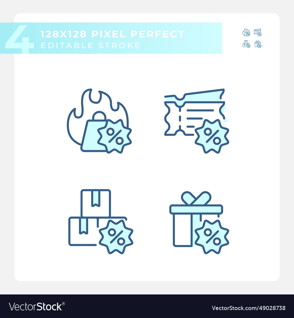 Pixel perfect blue discounts icons set