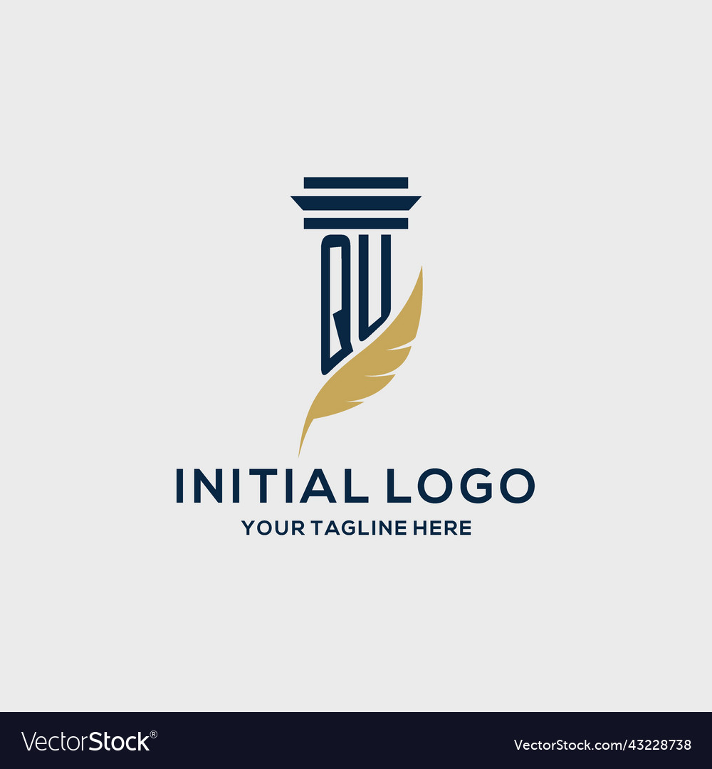Qu monogram initial logo with pillar and feather