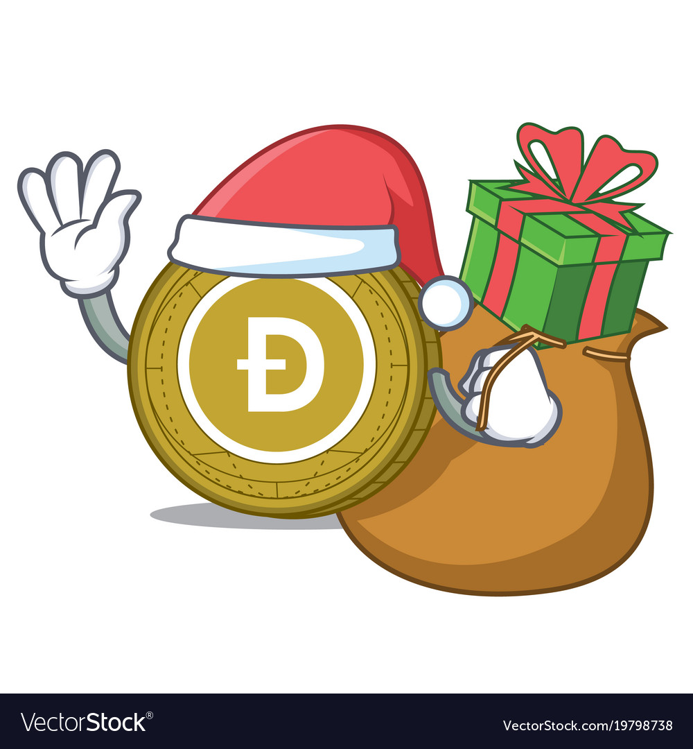 Santa with gift dogecoin mascot cartoon style