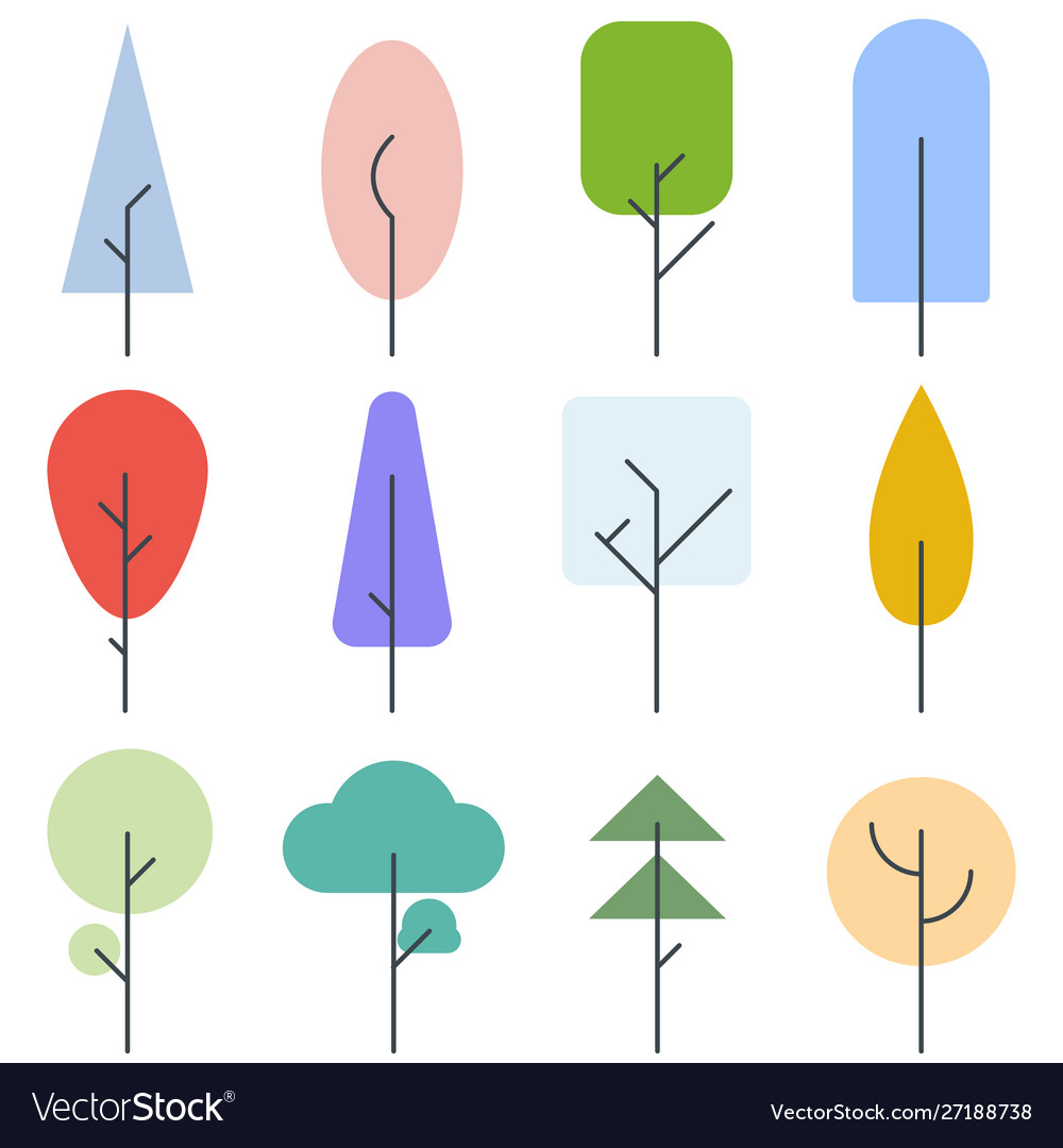 Set color trees line style vector image Set color trees line style