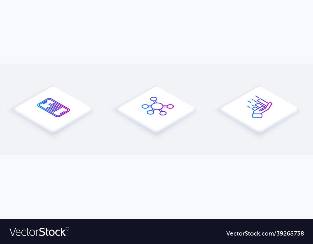 Set isometric line mobile with graph project team Vector Image Set isometric line mobile with graph project team