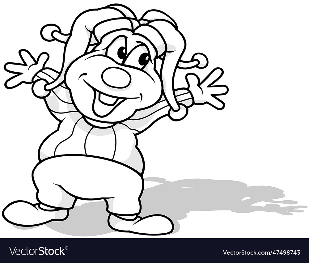 Drawing of a circus clown with open arms