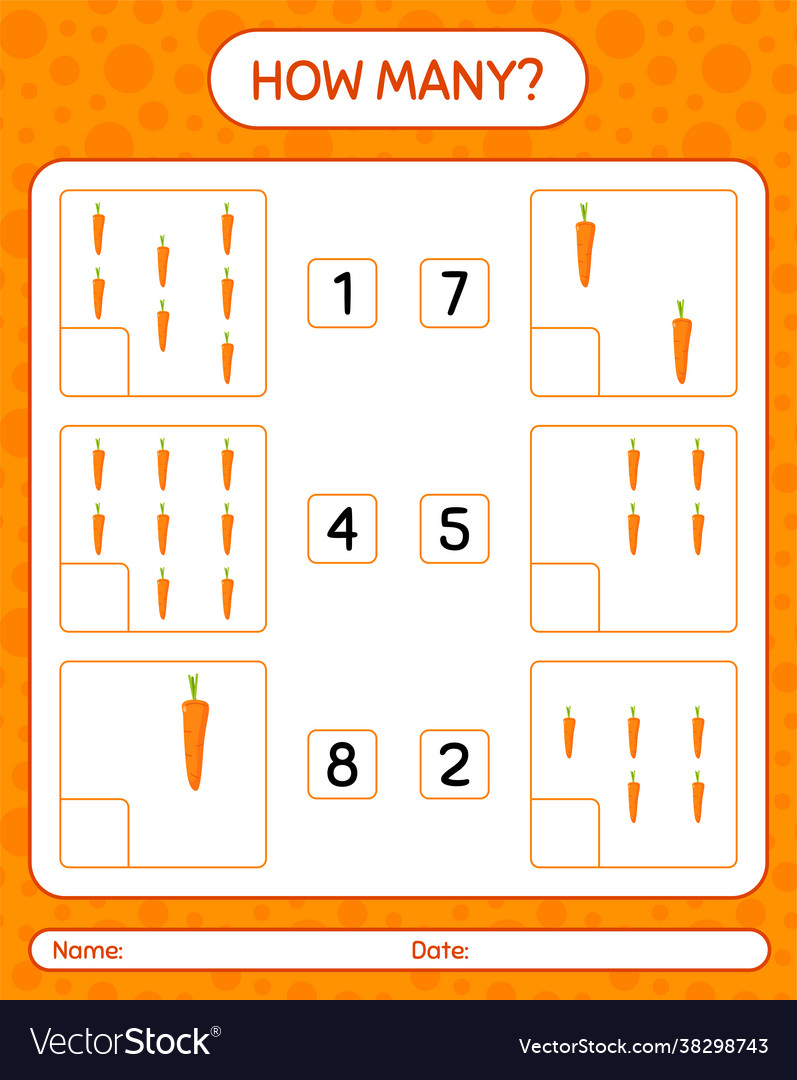 How many counting game with carrot worksheet Vector Image How many counting game with carrot worksheet