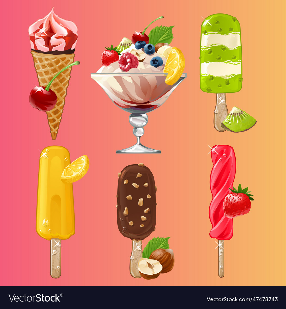 Ice cream realistic constructor set of various vector image Ice cream realistic constructor set of various