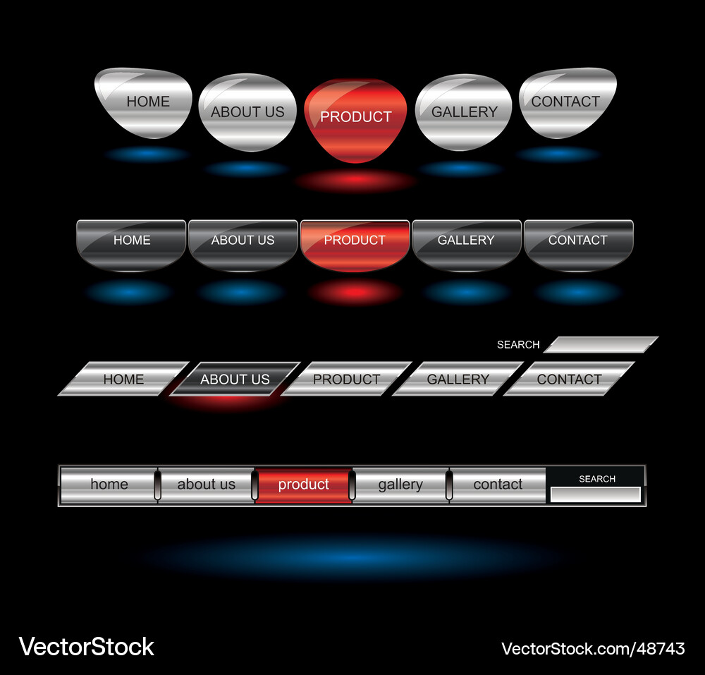 Metallic editable website buttons Royalty Free Vector Image