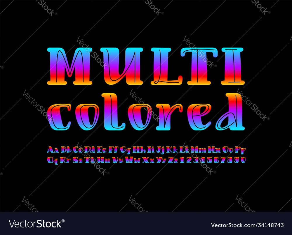 Multi-colored rounded font with black wire Vector Image Multi-colored rounded font with black wire