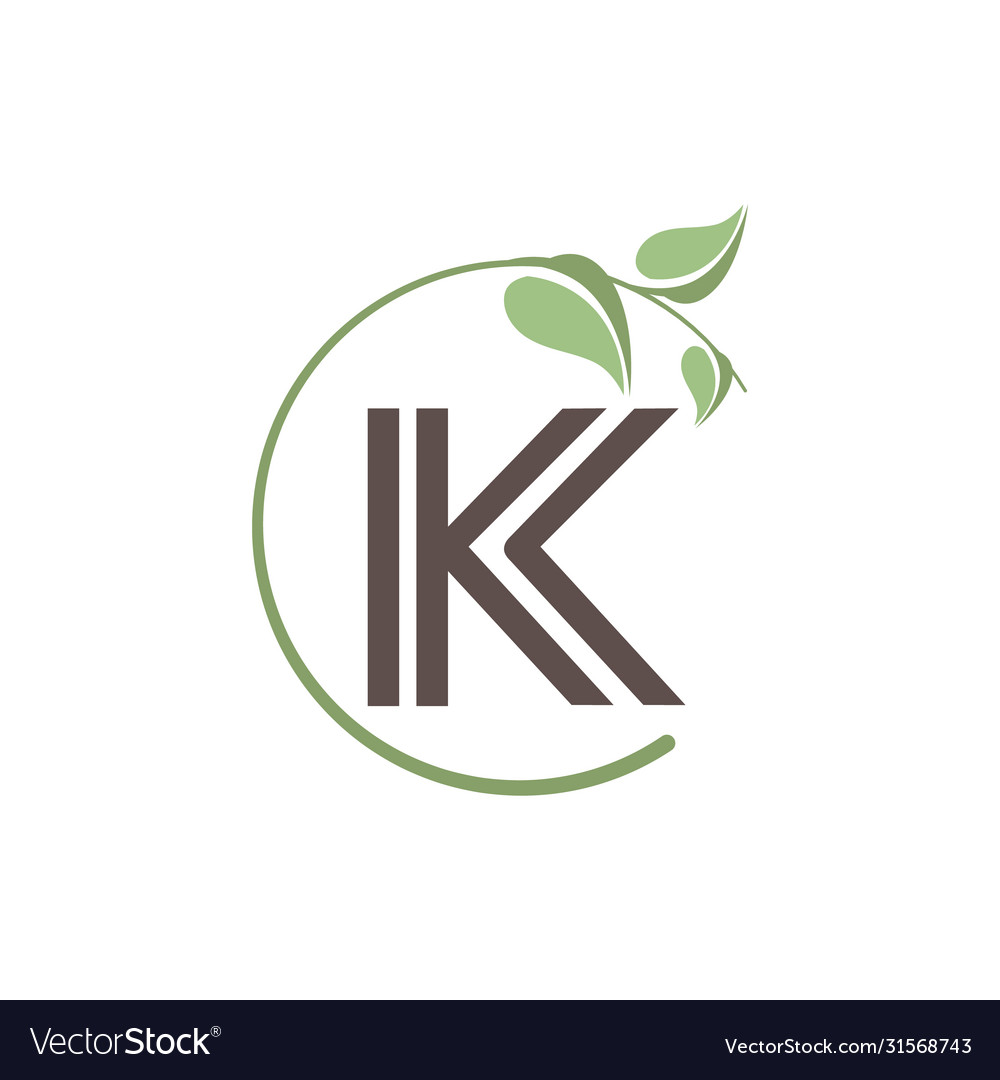 Natural letter k modern alphabet symbol with leaf Vector Image