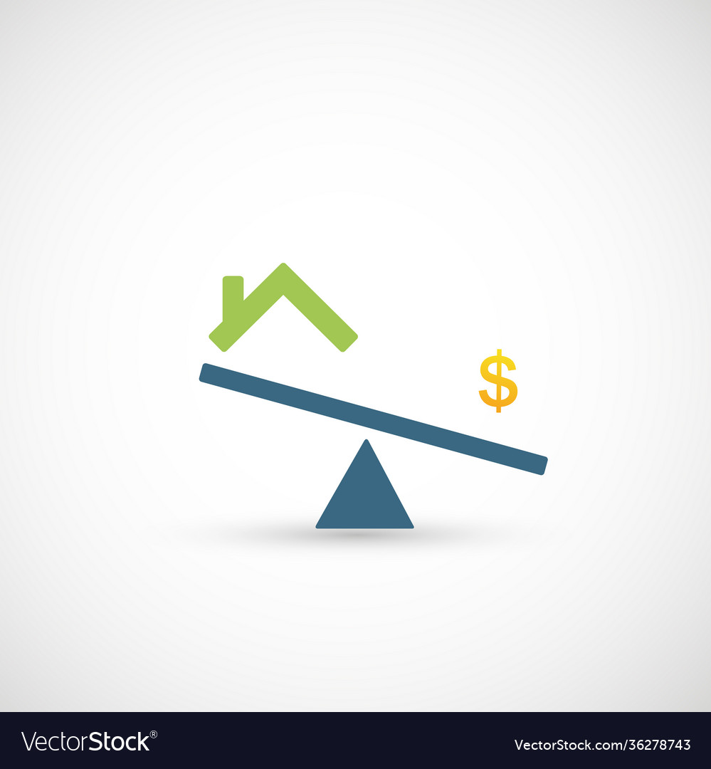 Seesaw with dollar symbol and house icon vector image Seesaw with dollar symbol and house icon