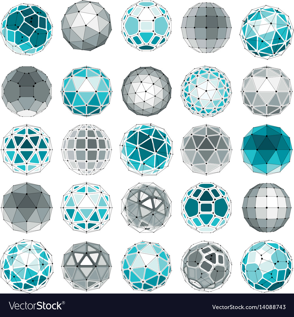 Set of low poly spherical objects with connected