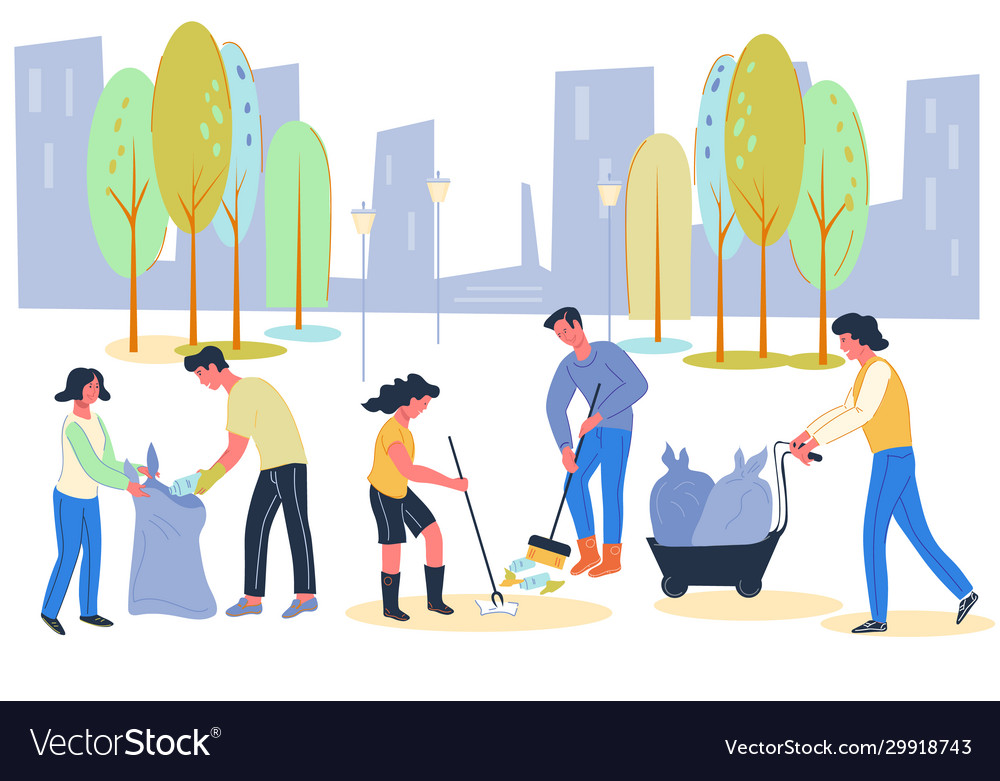 Volunteers for eco environment clean from waste Vector Image