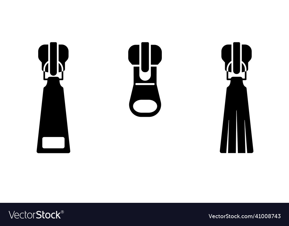 Zippers open and closed icons set solid