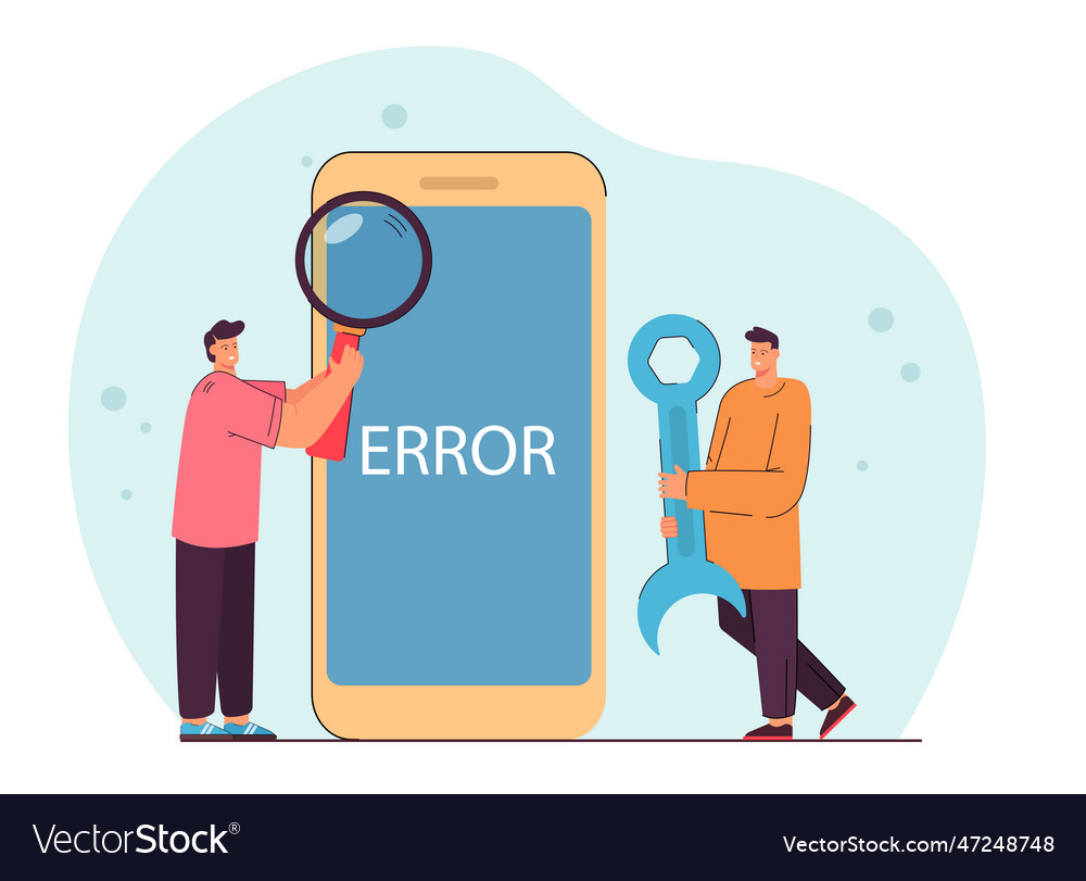 Cartoon characters analyzing error on huge vector image Cartoon characters analyzing error on huge