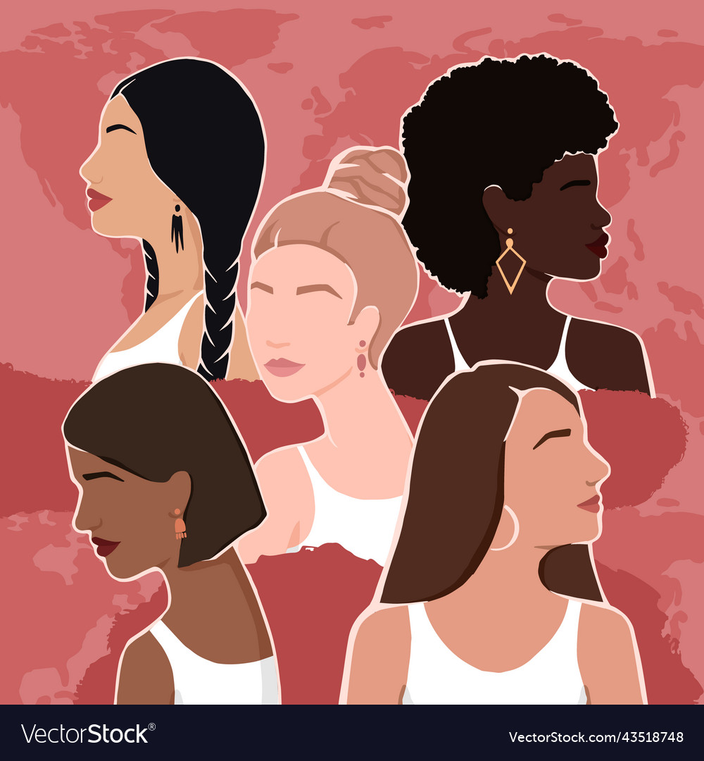 Diverse women with different skin colors together