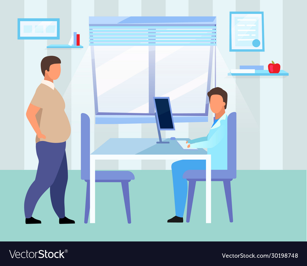 Obese man visiting doctor flat overweight adult vector image Obese man visiting doctor flat overweight adult